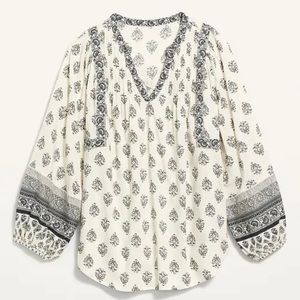 Long-Sleeve Smocked Embroidered Poet Blouse